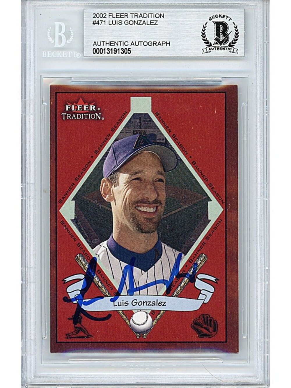 Luis Gonzalez Signed 2002 Fleer Tradition #471 Diamondbacks BAS Slabbed Auto MLB